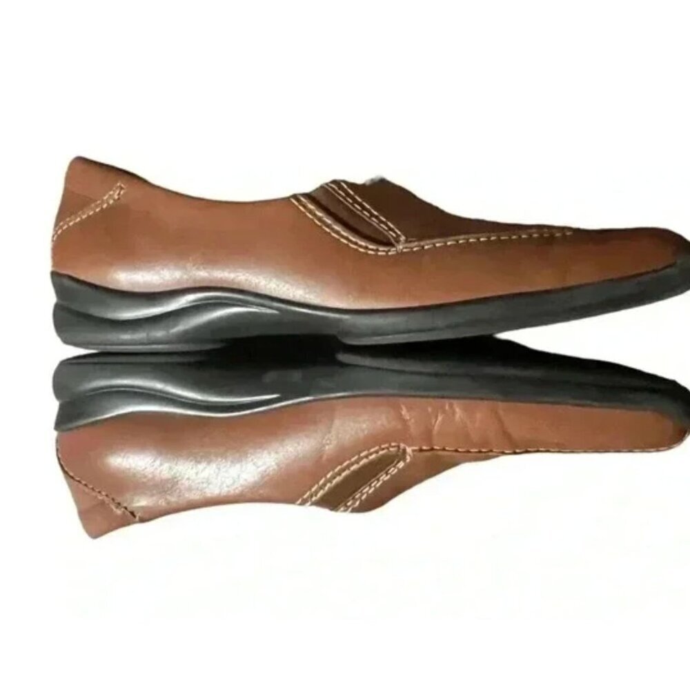 Womens Trotter Brown Leather Slip-On Loafers With Square Toe & Stitching Sz 9N - Picture 7 of 10